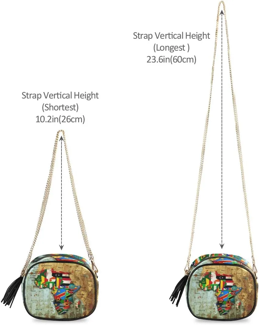 ALAZA Women's Blurry Africa Continent Flag Map Cross Body Bag Chain Shoulder Handbag Purse with Tassel