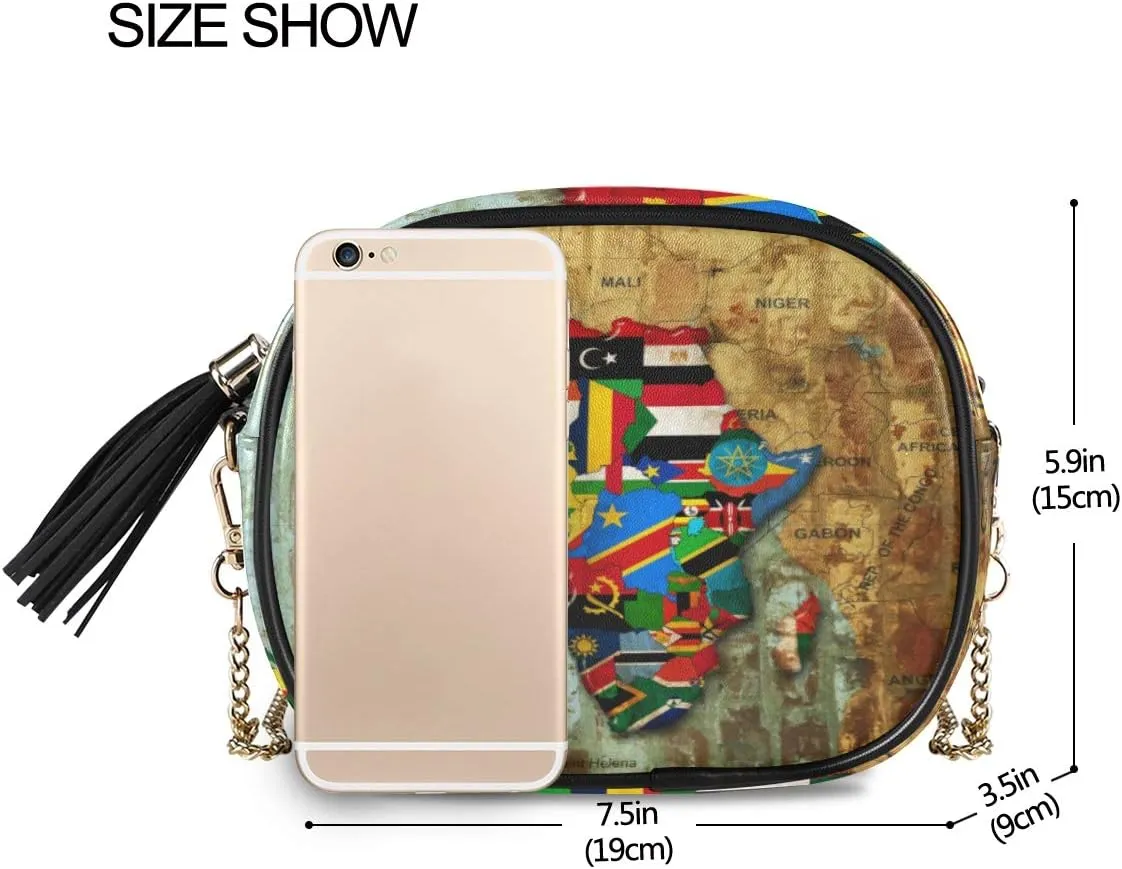 ALAZA Women's Blurry Africa Continent Flag Map Cross Body Bag Chain Shoulder Handbag Purse with Tassel