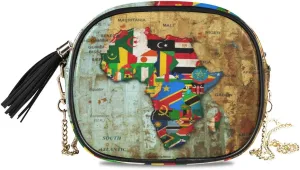 ALAZA Women's Blurry Africa Continent Flag Map Cross Body Bag Chain Shoulder Handbag Purse with Tassel