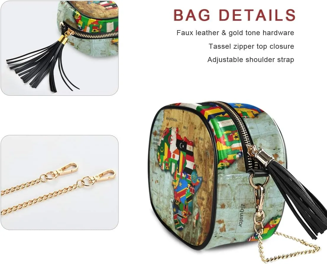 ALAZA Women's Blurry Africa Continent Flag Map Cross Body Bag Chain Shoulder Handbag Purse with Tassel