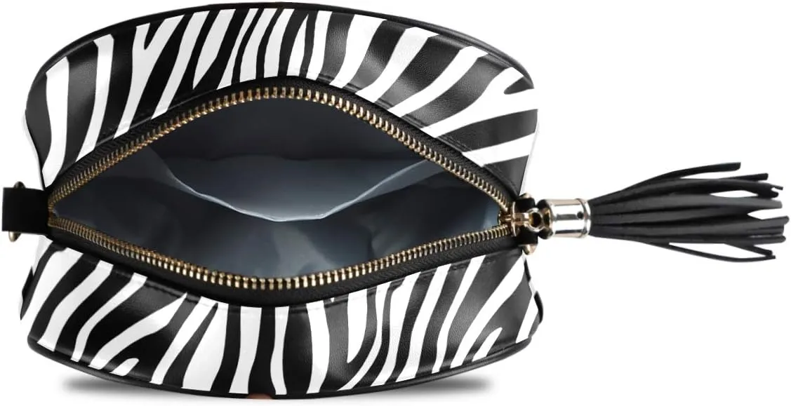 ALAZA Women's Stylish Black White Zebra Look PU Leather Crossbody Bag Shoulder Purse with Tassel