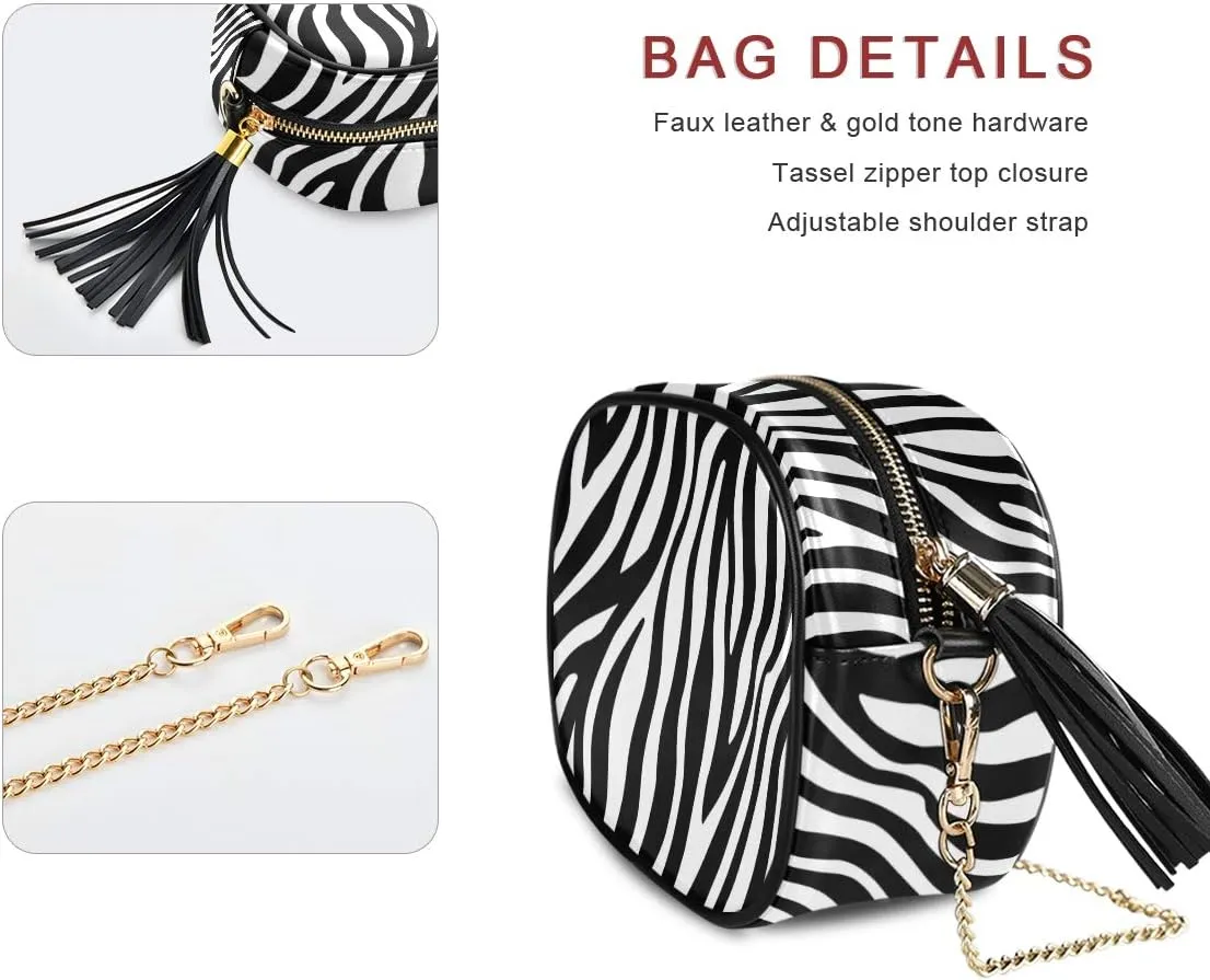 ALAZA Women's Stylish Black White Zebra Look PU Leather Crossbody Bag Shoulder Purse with Tassel