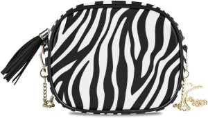 ALAZA Women's Stylish Black White Zebra Look PU Leather Crossbody Bag Shoulder Purse with Tassel