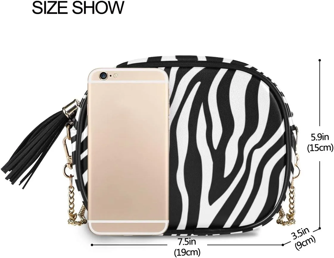 ALAZA Women's Stylish Black White Zebra Look PU Leather Crossbody Bag Shoulder Purse with Tassel