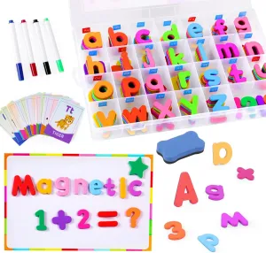 Alphabet Magnetic Letters Magnet Toys for Toddlers Kids, 237 PCS ABC Learning Educational Kit with Dry Erase Board Animals CVC Flash Cards, Classroom Preschool Word Spelling Games Refrigerator Magnets