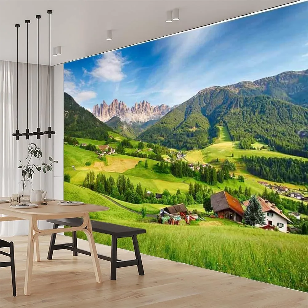 Alpine Grassland 3D Wall Murals, Natural Scenery Mural Art Peel and Stick Wallpaper Removable Wall Stickers for Living Room Bedroom Wall Decor,59"Wx40"H
