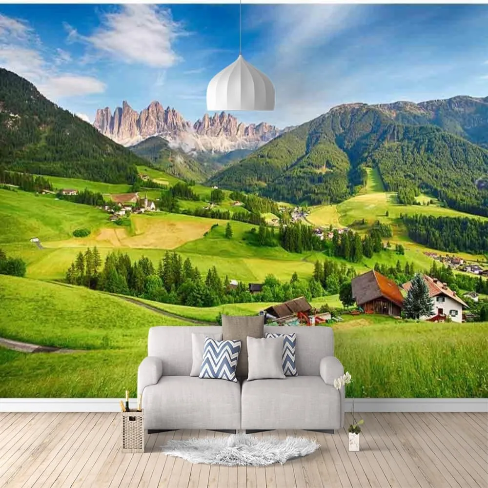 Alpine Grassland 3D Wall Murals, Natural Scenery Mural Art Peel and Stick Wallpaper Removable Wall Stickers for Living Room Bedroom Wall Decor,59"Wx40"H