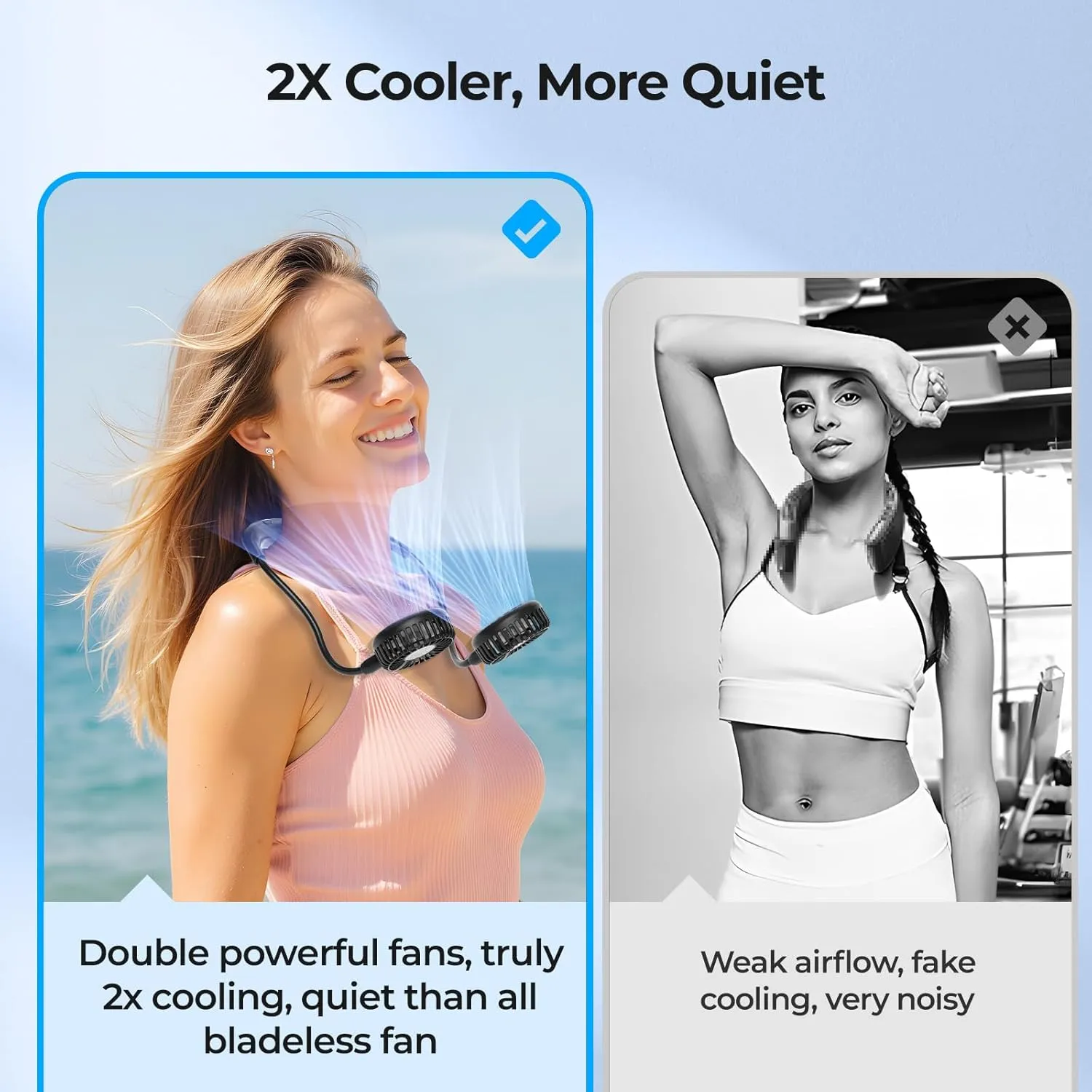 AMACOOL Neck Fan Battery Operated Neckband Fan Hand-Free Wearable Personal Fan for Hot Flashes Home Office Travel Outdoor Sports (Black)