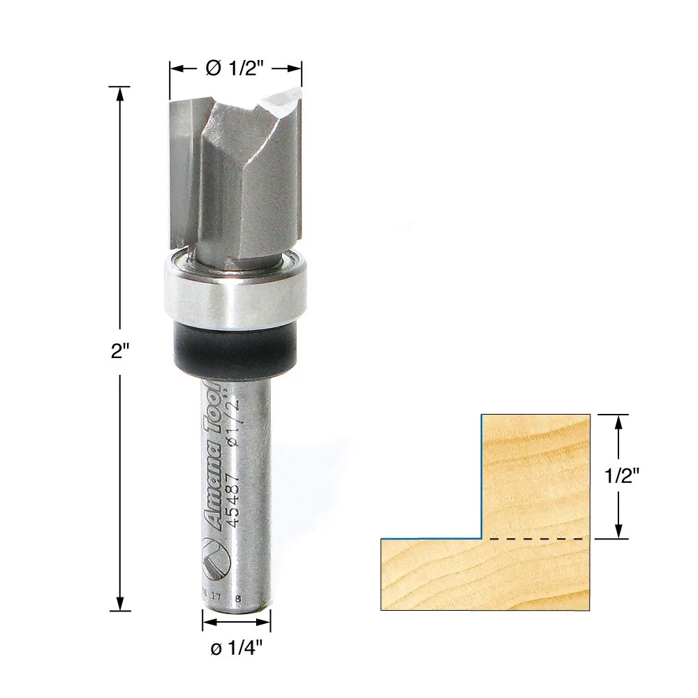 Amana Tool - 45487 Carbide Tipped Flush Trim Plunge Template 1/2 Dia x 1/2 x 1/4" Shan