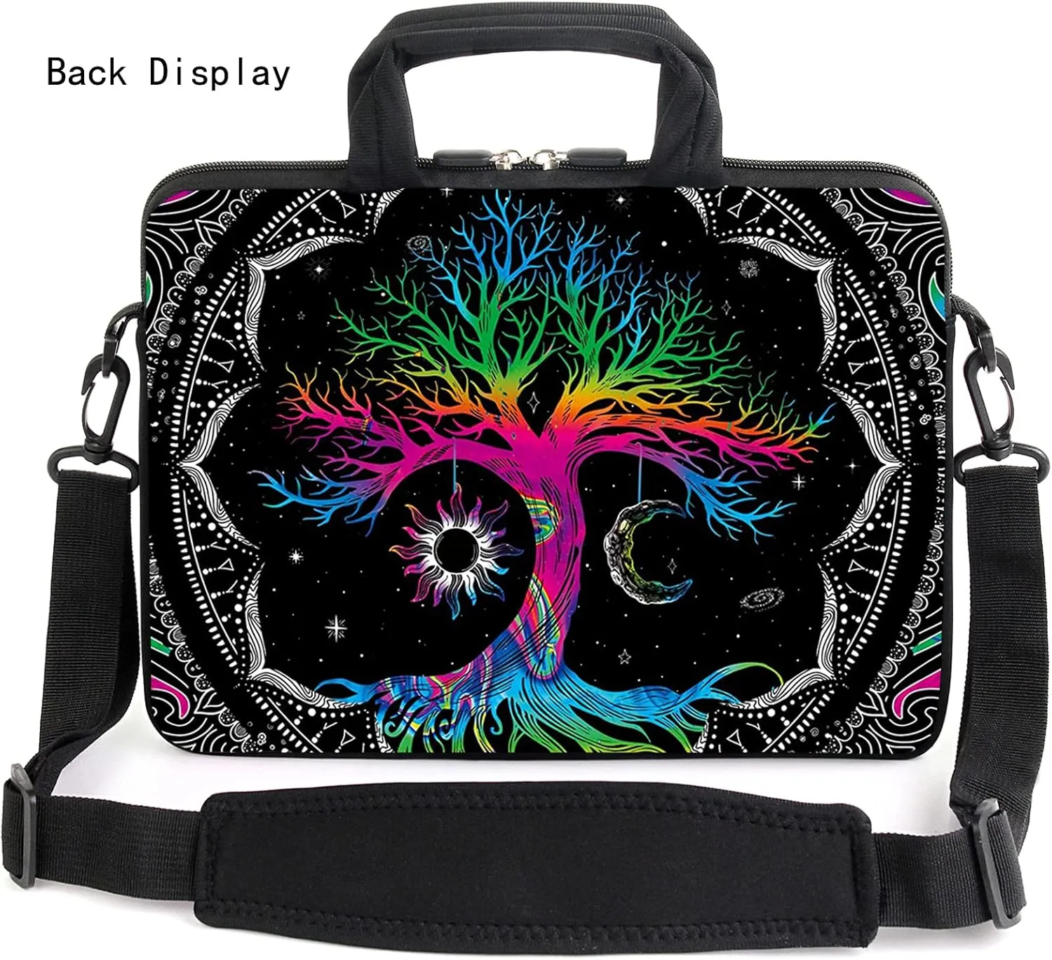 AMARY 15.4" 15.6" laptop sleeve adjustable shoulder strap with handle accessory pocket for men women (Colorful Tree)