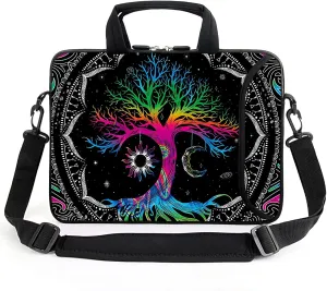 AMARY 15.4" 15.6" laptop sleeve adjustable shoulder strap with handle accessory pocket for men women (Colorful Tree)