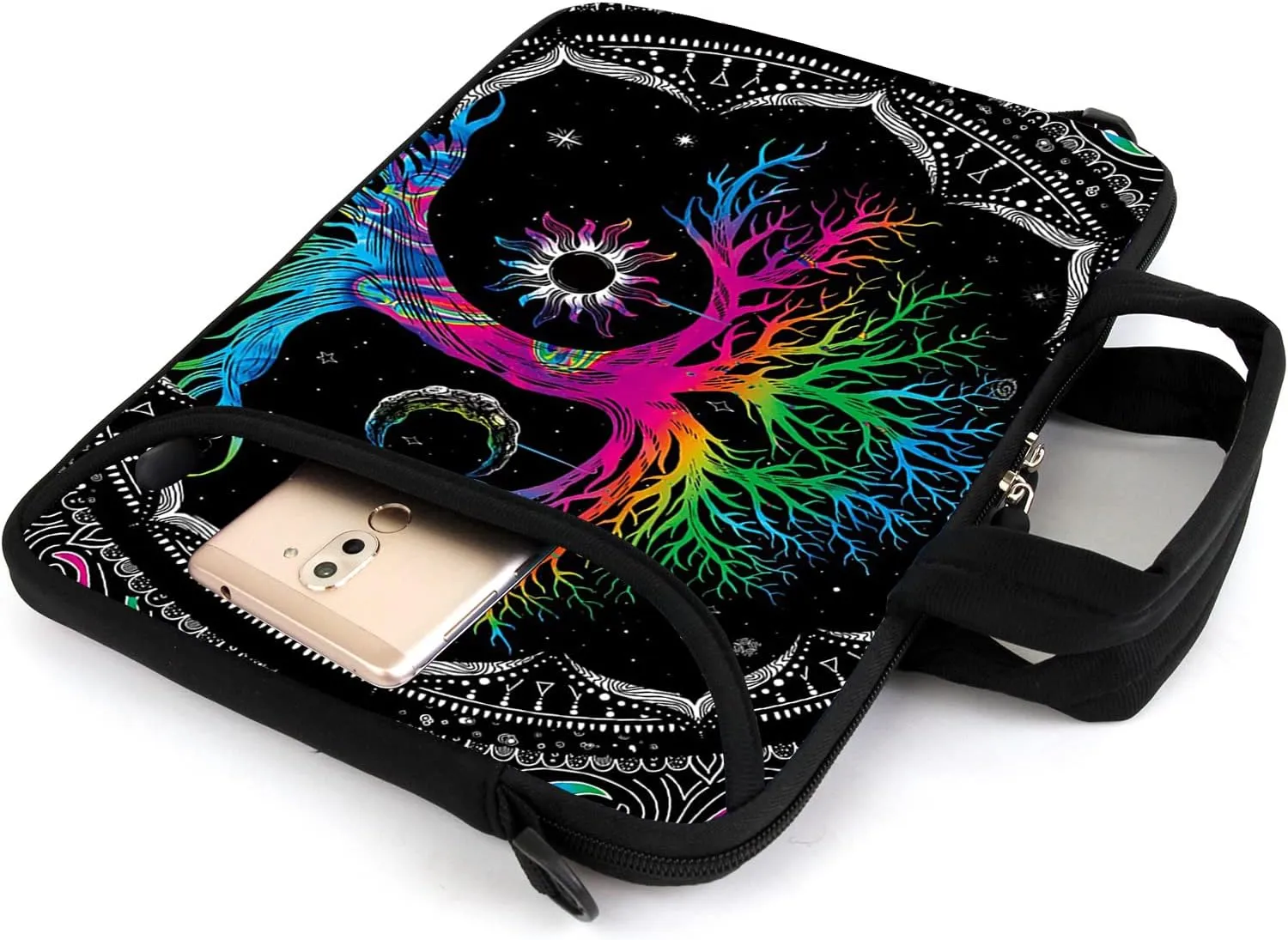 AMARY 15.4" 15.6" laptop sleeve adjustable shoulder strap with handle accessory pocket for men women (Colorful Tree)