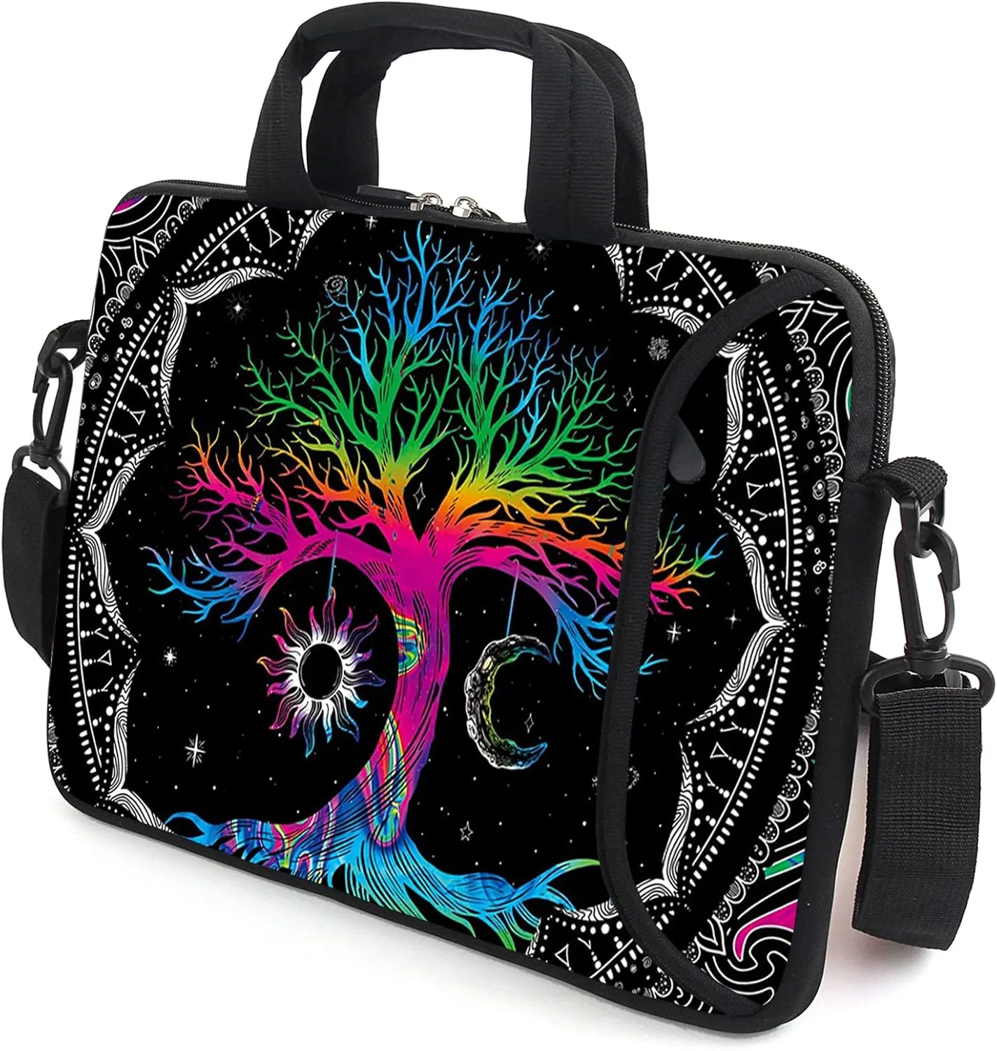 AMARY 15.4" 15.6" laptop sleeve adjustable shoulder strap with handle accessory pocket for men women (Colorful Tree)