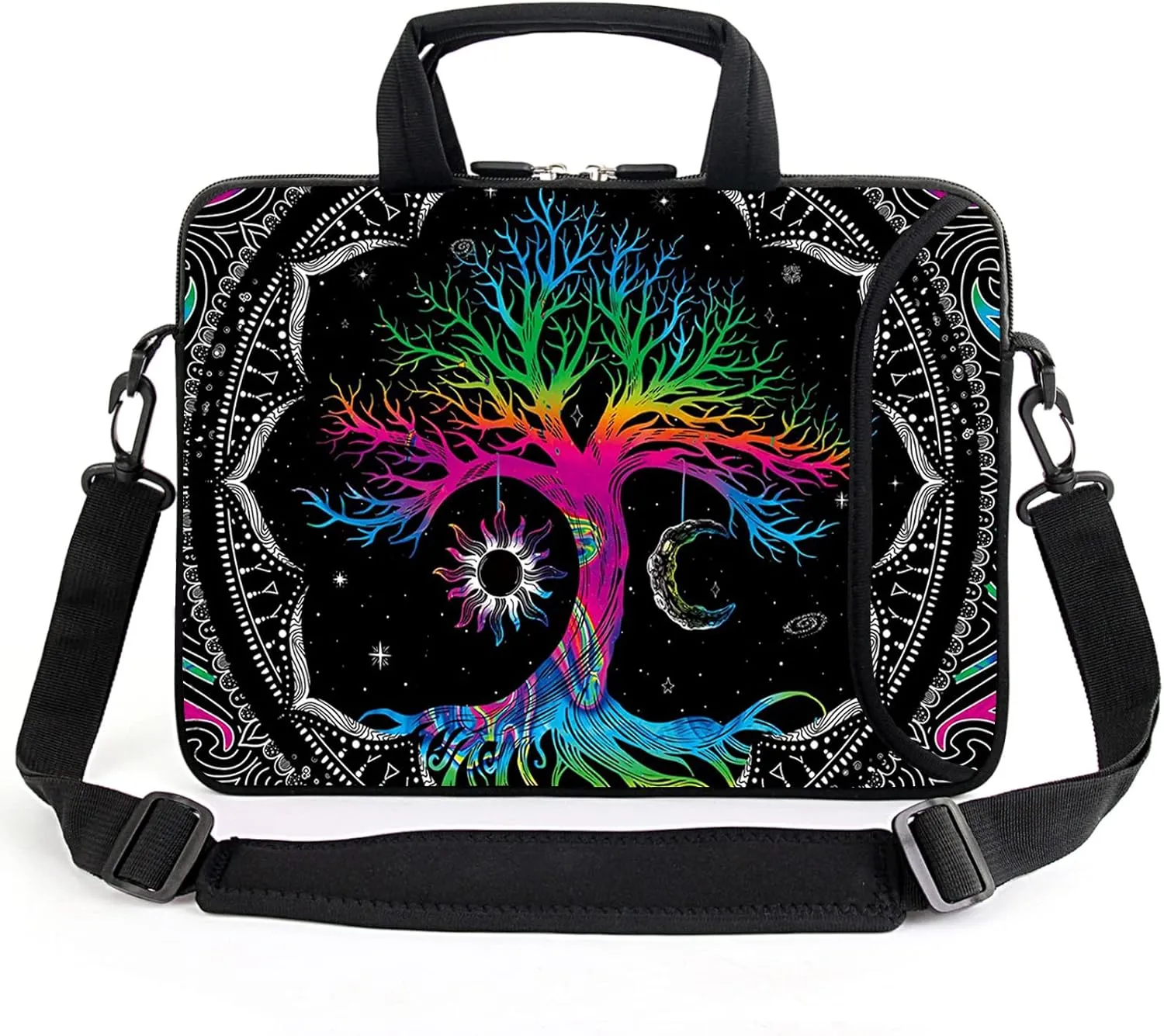 AMARY 15.4" 15.6" laptop sleeve adjustable shoulder strap with handle accessory pocket for men women (Colorful Tree)