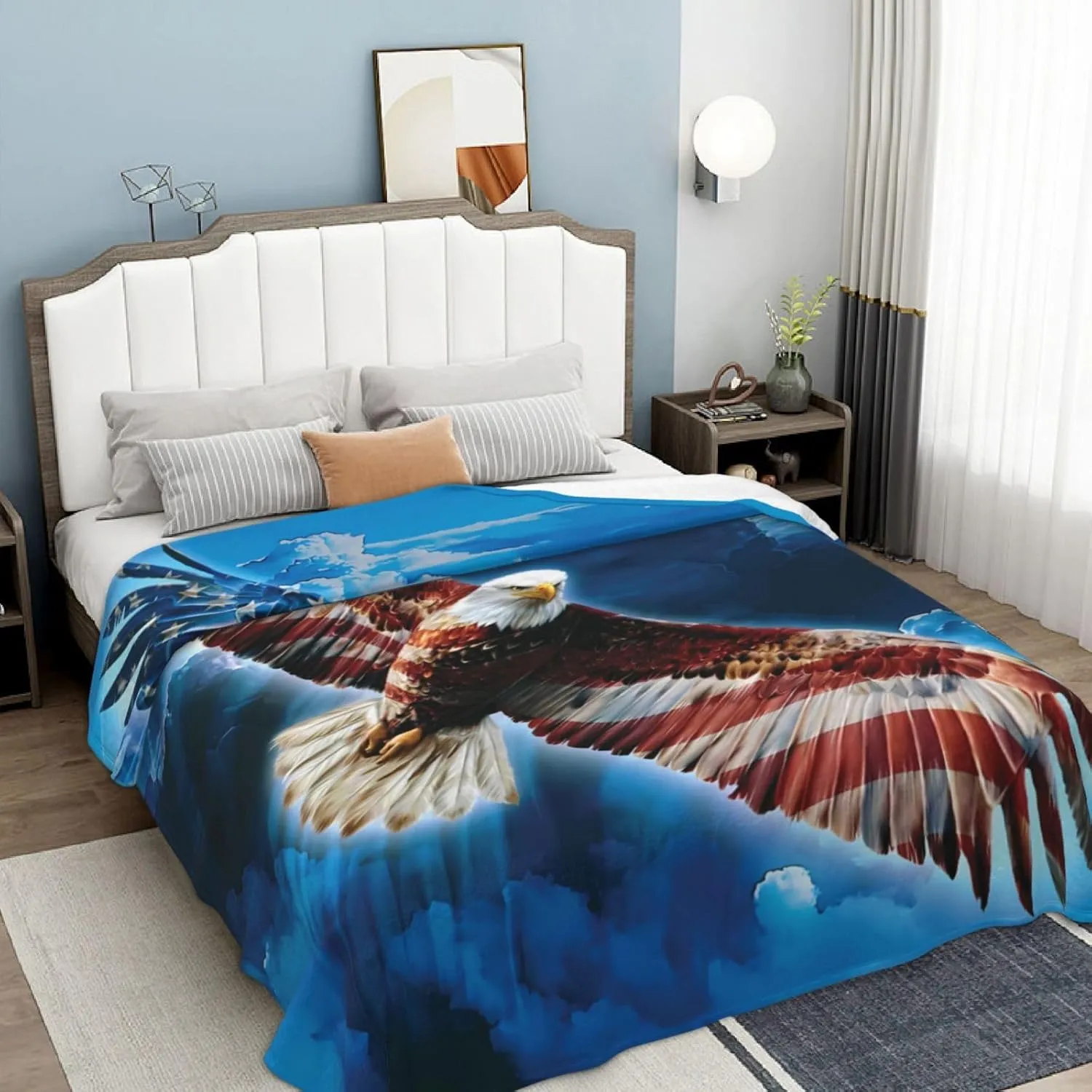 American Eagle Fleece Blanket Super Soft Cozy Throw Blanket Twin 60x80inch, Lightweight Fuzzy Comfy Textured Flannel Blanket Warm Plush Throw Blankets for Couch, Sofa, Bed