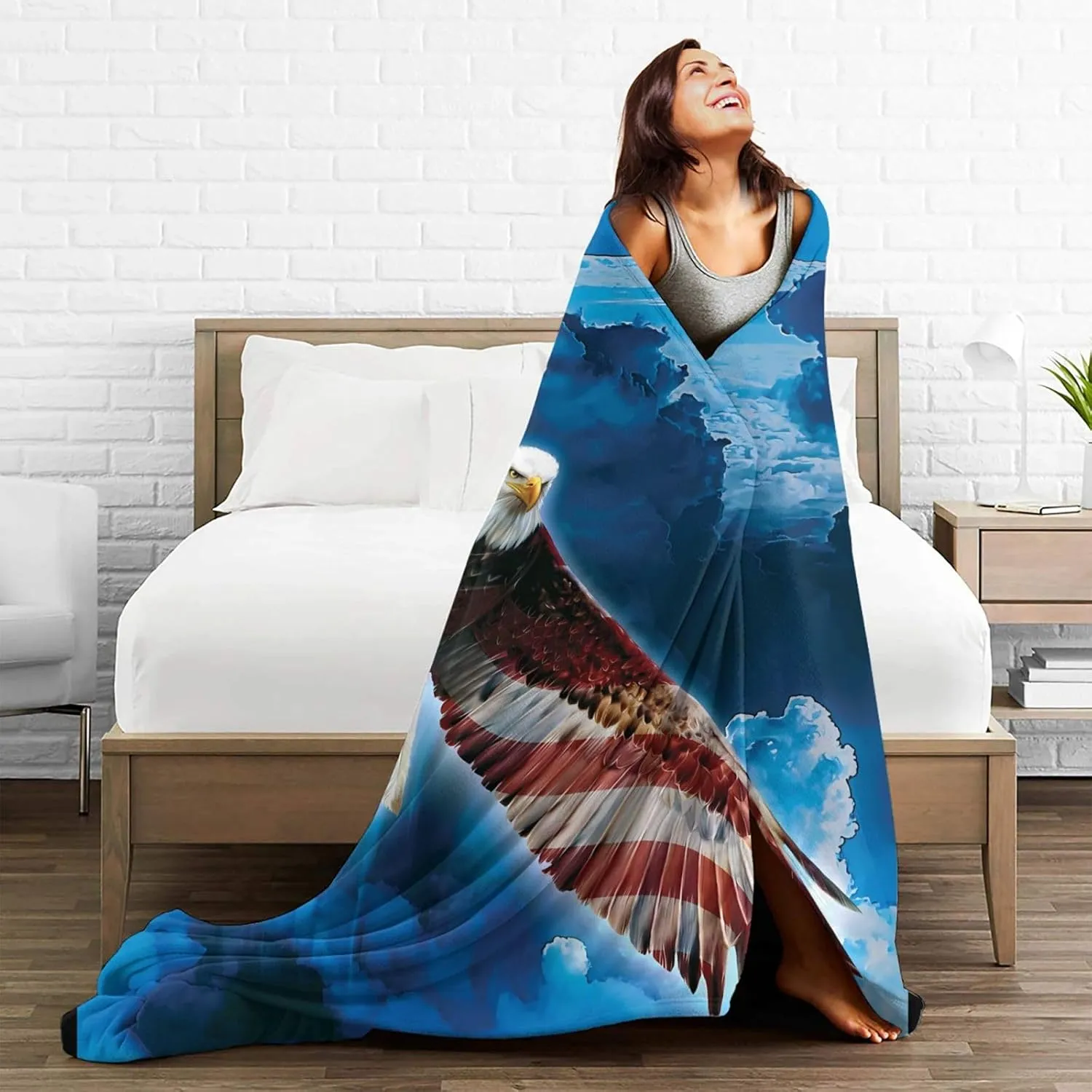 American Eagle Fleece Blanket Super Soft Cozy Throw Blanket Twin 60x80inch, Lightweight Fuzzy Comfy Textured Flannel Blanket Warm Plush Throw Blankets for Couch, Sofa, Bed