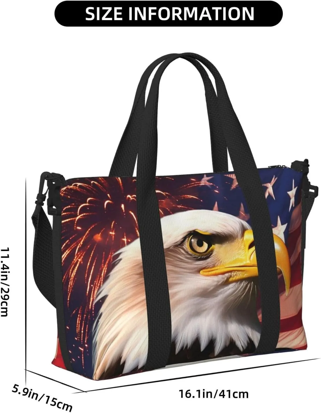 American Flag Travel Duffel Bags for Women Men, Sports Training Gym Bag Dance Bag with Adjustable Shoulder Strap Eagle And Fireworks Weekender Overnight Bag
