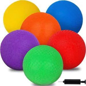 AMOR PRESENT 6PCS Playground Balls with Air Pump, 7inch Inflatable Dodge Ball for Kids Ball Games Gym Camps Exercises Indoor Outdoor