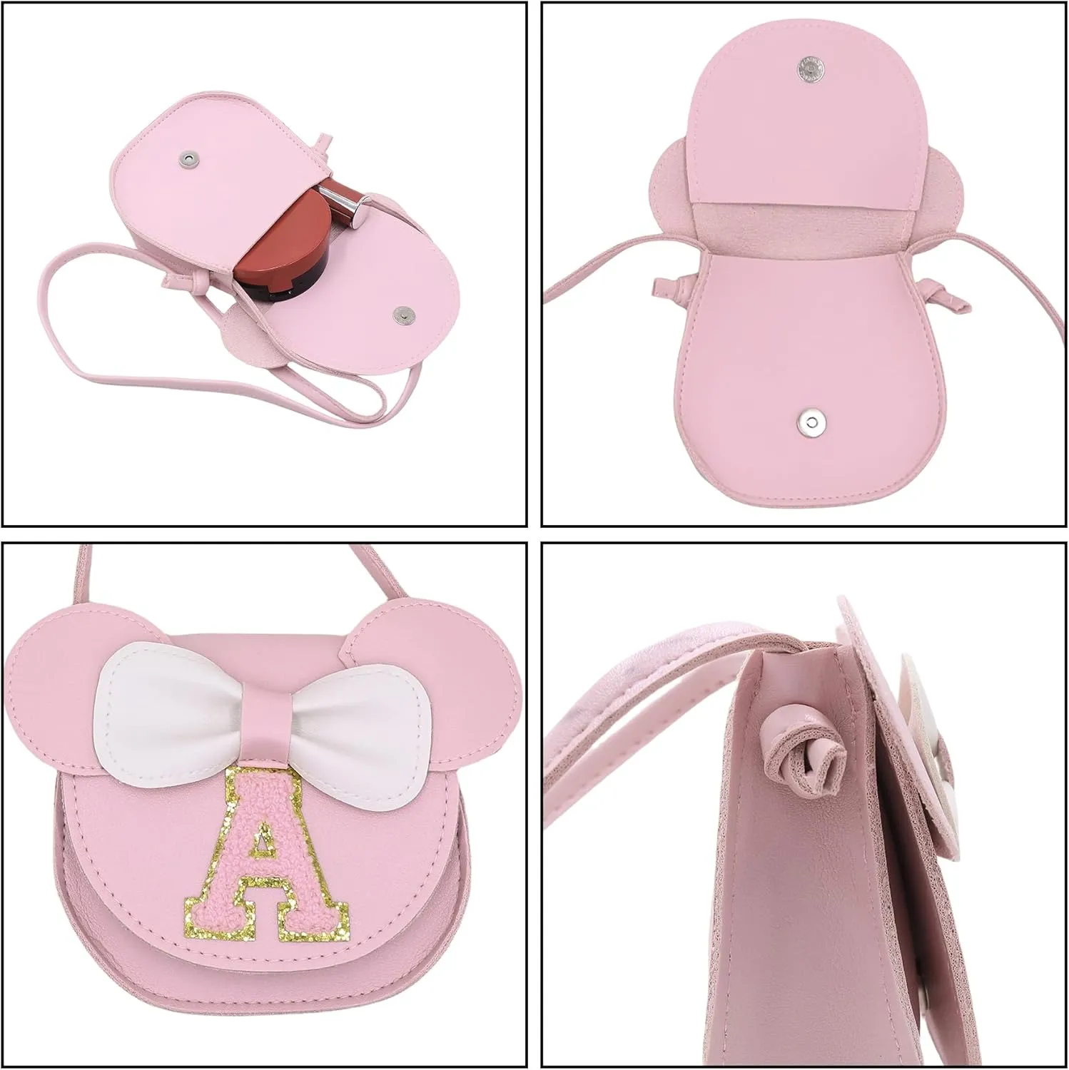 AMPOSSTO Cute Mouse Ears Crossbody Purse for Little Girls Large Bow Shoulder Bag Handbag Red Small