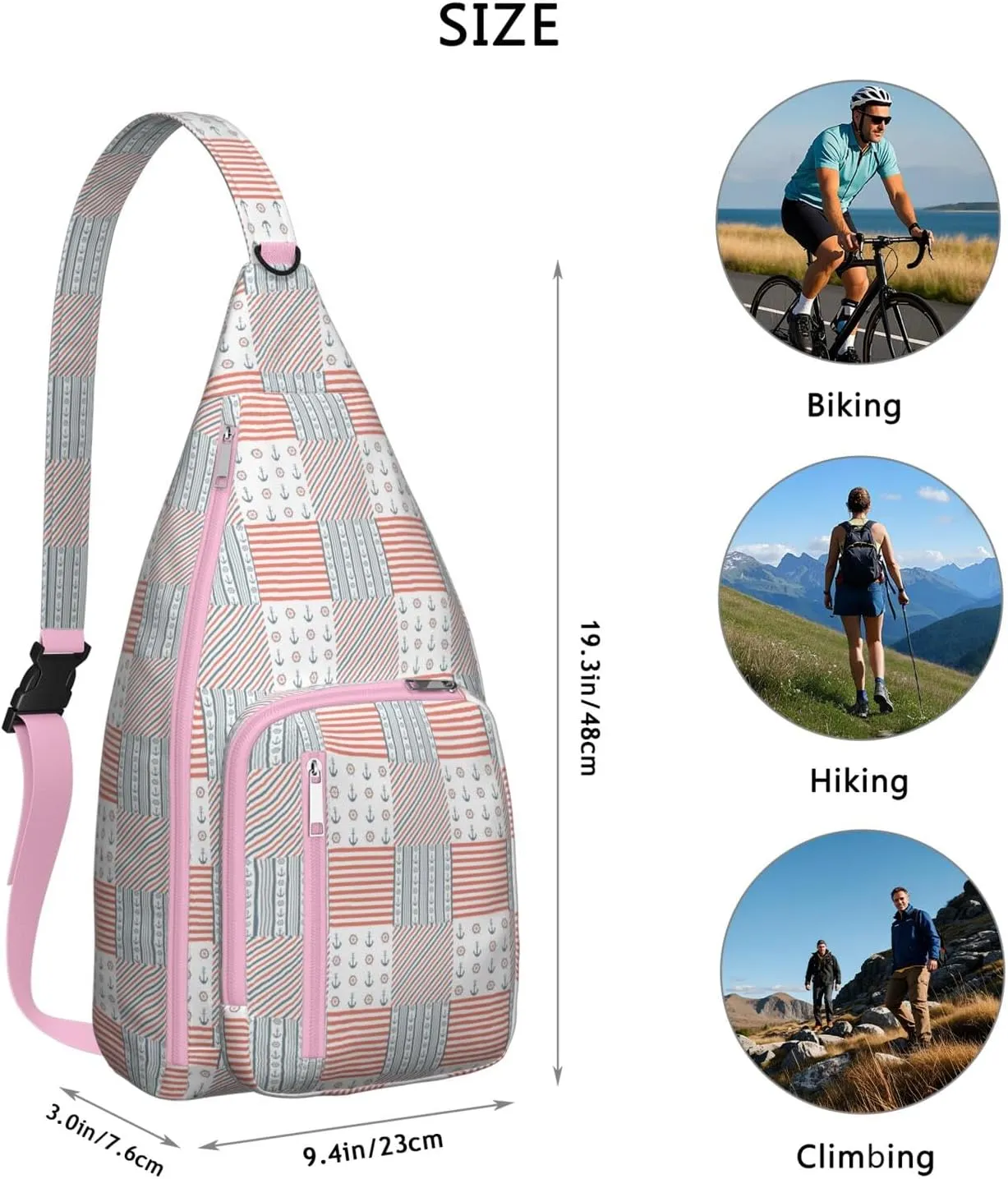 Anchor Print Stripe Crossbody Bag Daypack for Women Men Lightweight Waterproof Sling Bag Backpack Hiking Cycling