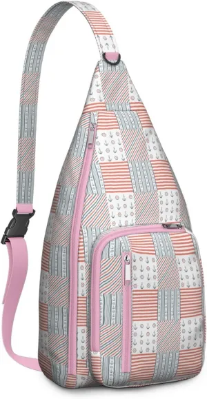 Anchor Print Stripe Crossbody Bag Daypack for Women Men Lightweight Waterproof Sling Bag Backpack Hiking Cycling