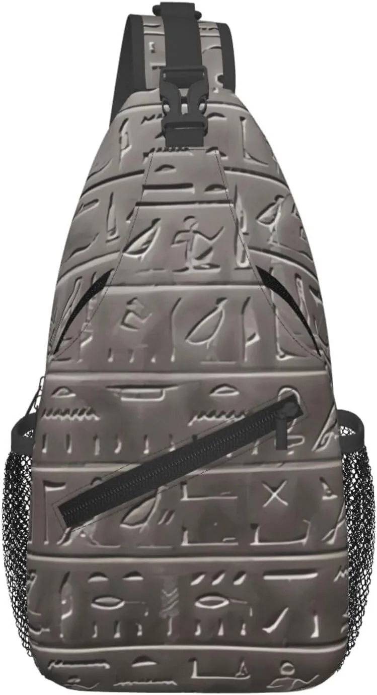 Ancient Egyptian Hieroglyphics Small Sling Bag Crossbody Backpack Hiking Travel Daypack Shoulder Chest Bag with Adjustable Strap for Men Women