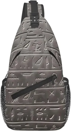 Ancient Egyptian Hieroglyphics Small Sling Bag Crossbody Backpack Hiking Travel Daypack Shoulder Chest Bag with Adjustable Strap for Men Women