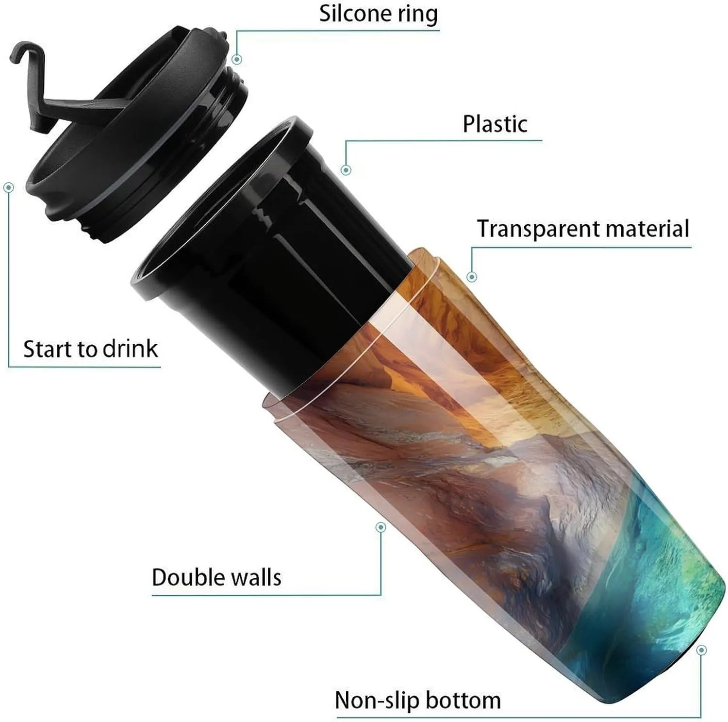 Antelope Canyon Mountain Coffee Mug with Lid Portable Tumbler Water Bottle for Travel Business 350ml