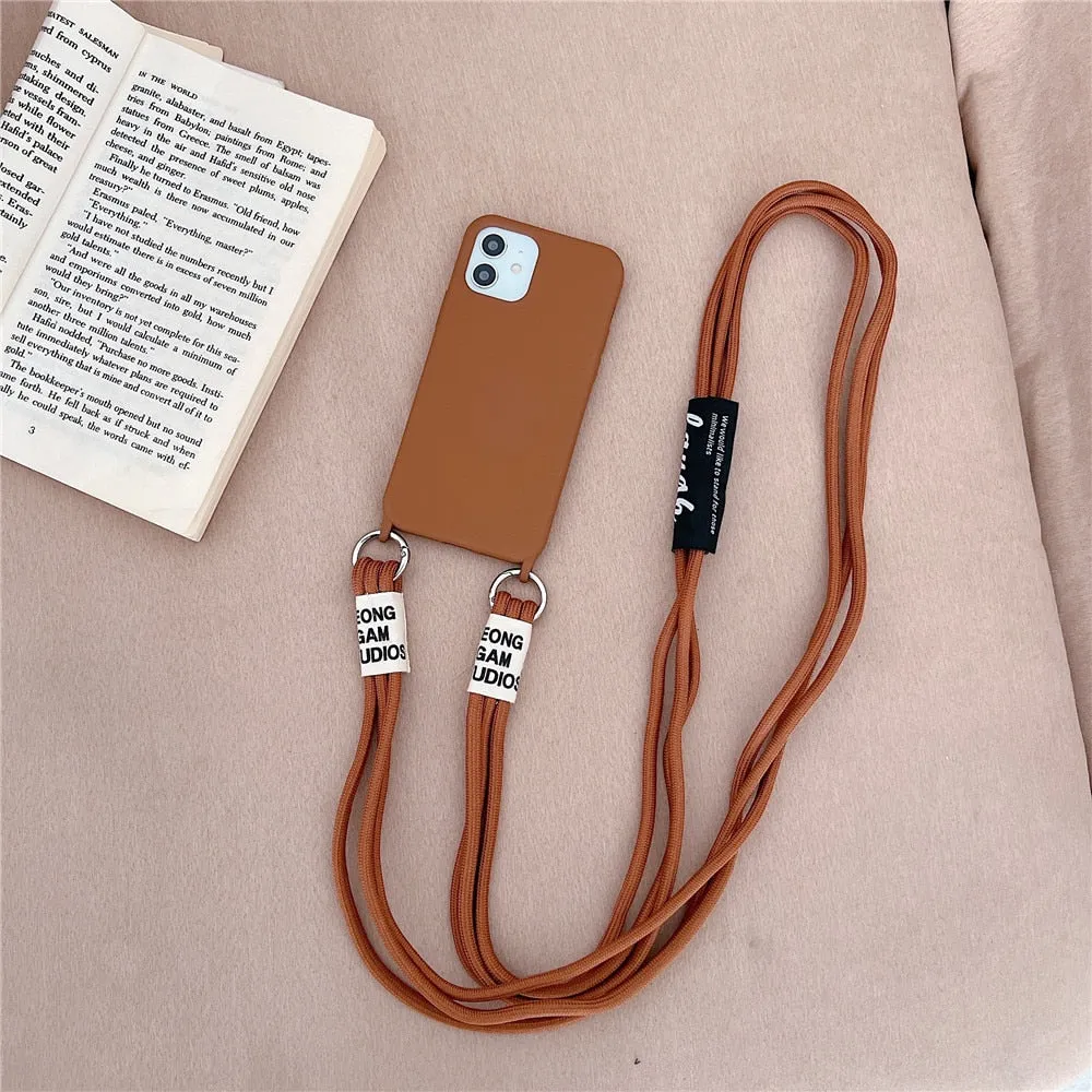 Anymob iPhone Case Brown Crossbody Necklace Lanyard Strap Rope Cord Soft Silicone Cover