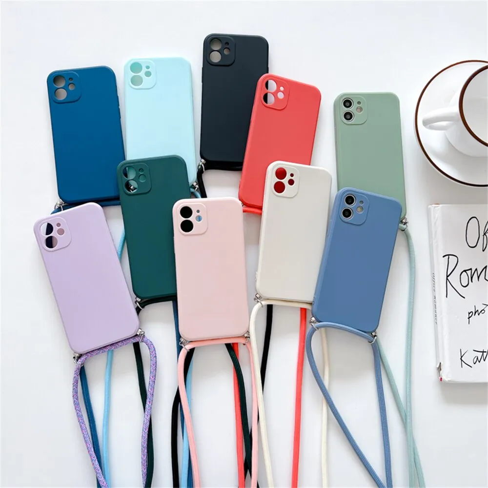 Anymob iPhone Case Dark Green Crossbody Necklace Strap Lanyard Soft Silicone Cover