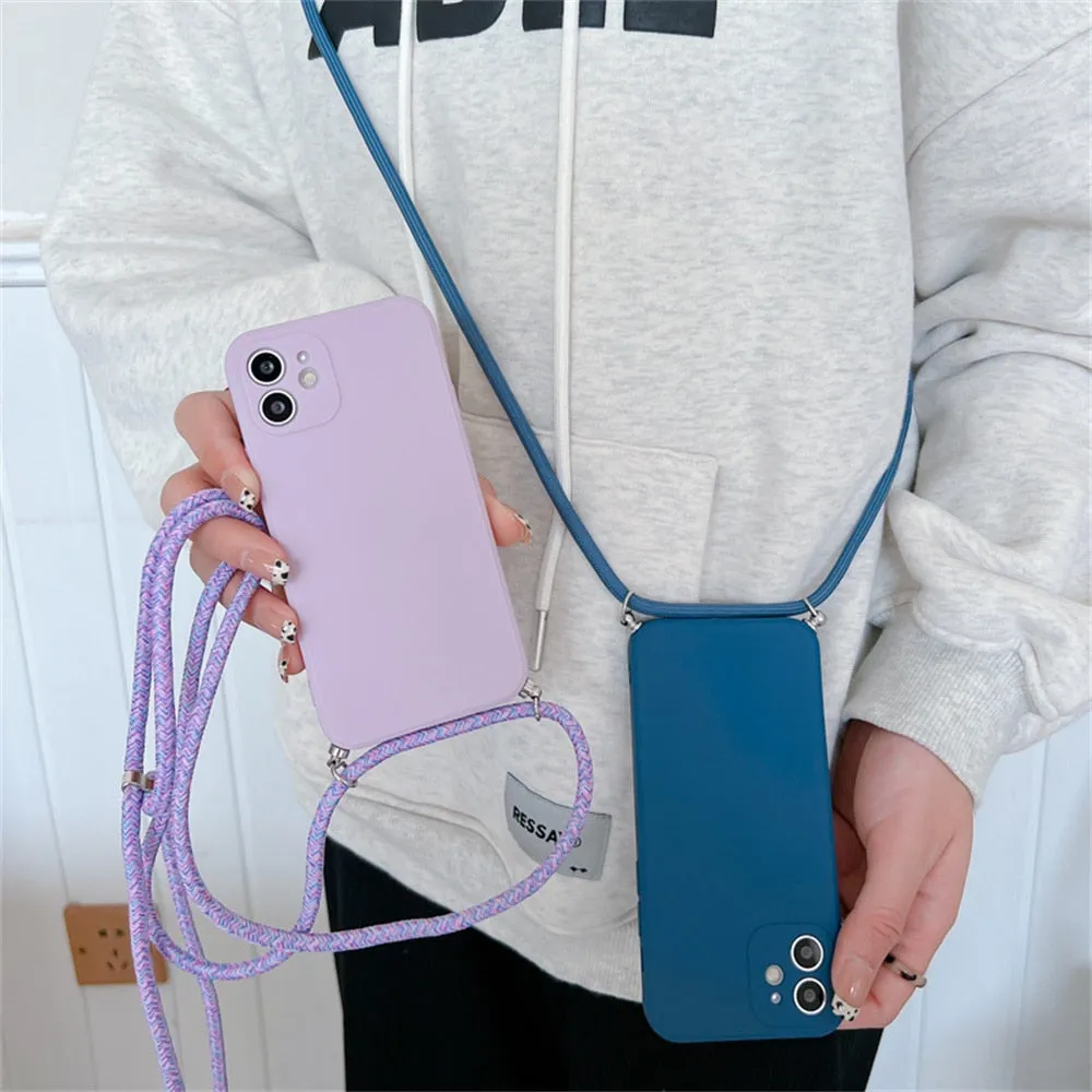 Anymob iPhone Case Dark Green Crossbody Necklace Strap Lanyard Soft Silicone Cover