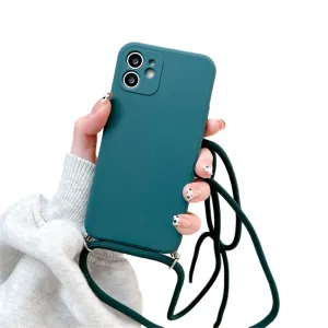 Anymob iPhone Case Dark Green Crossbody Necklace Strap Lanyard Soft Silicone Cover