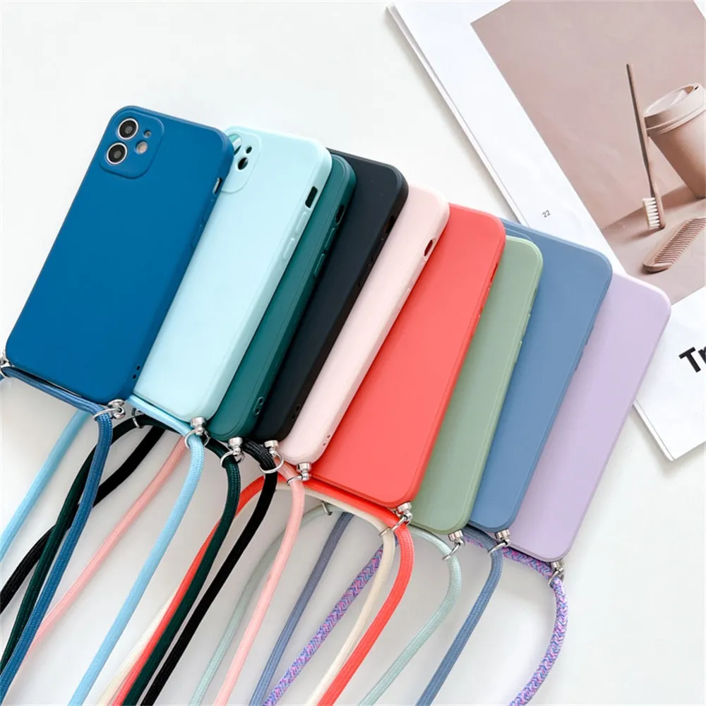 Anymob iPhone Case Dark Green Crossbody Necklace Strap Lanyard Soft Silicone Cover
