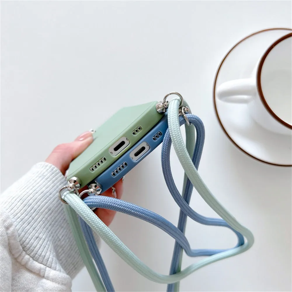 Anymob iPhone Case Dark Green Crossbody Necklace Strap Lanyard Soft Silicone Cover