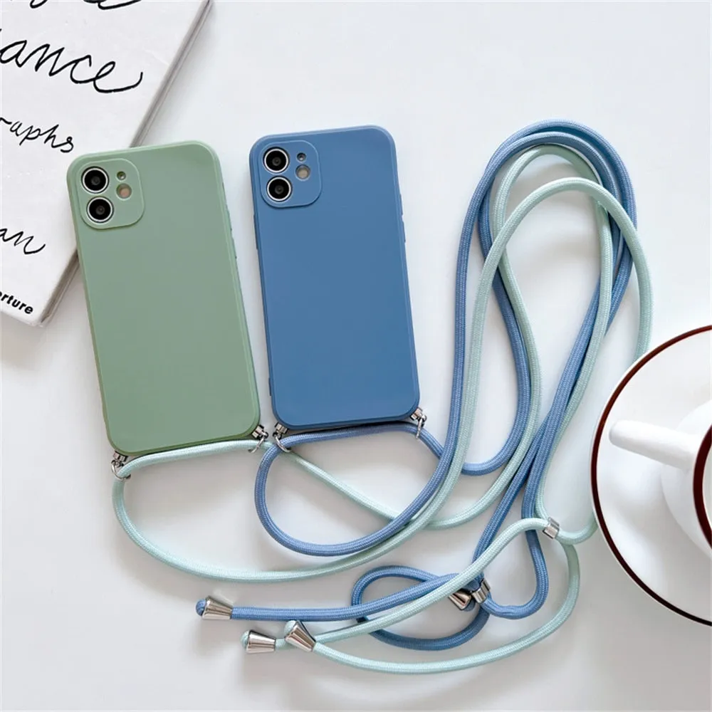 Anymob iPhone Case Dark Green Crossbody Necklace Strap Lanyard Soft Silicone Cover