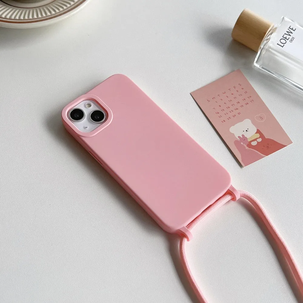 Anymob iPhone Case Dirty White Crossbody Necklace Strap Lanyard Cord Soft Silicone Cover