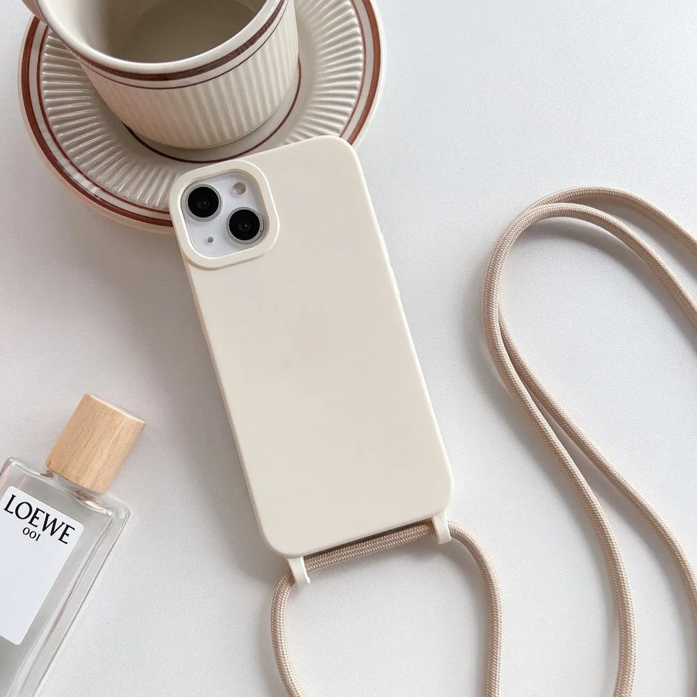 Anymob iPhone Case Dirty White Crossbody Necklace Strap Lanyard Cord Soft Silicone Cover