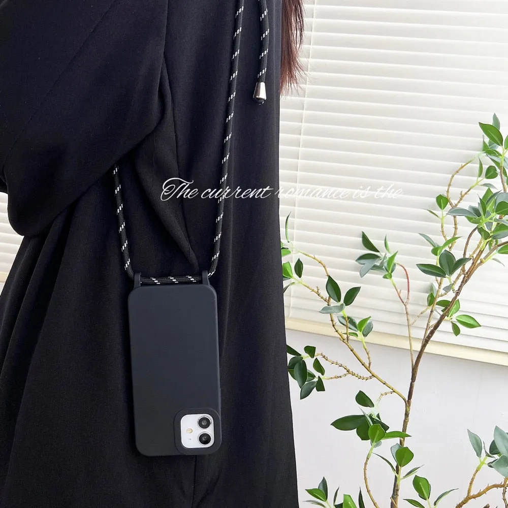 Anymob iPhone Case Dirty White Crossbody Necklace Strap Lanyard Cord Soft Silicone Cover