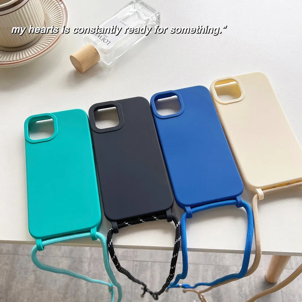 Anymob iPhone Case Dirty White Crossbody Necklace Strap Lanyard Cord Soft Silicone Cover