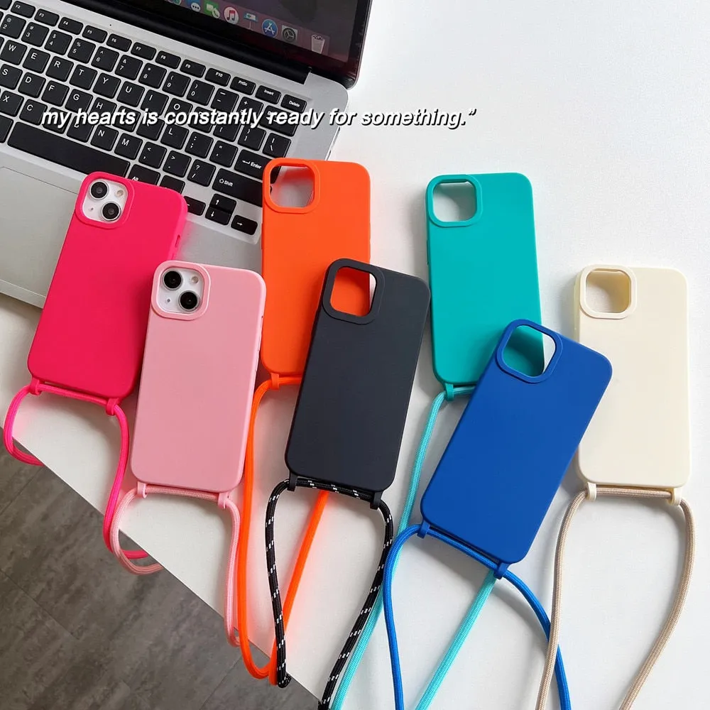 Anymob iPhone Case Dirty White Crossbody Necklace Strap Lanyard Cord Soft Silicone Cover
