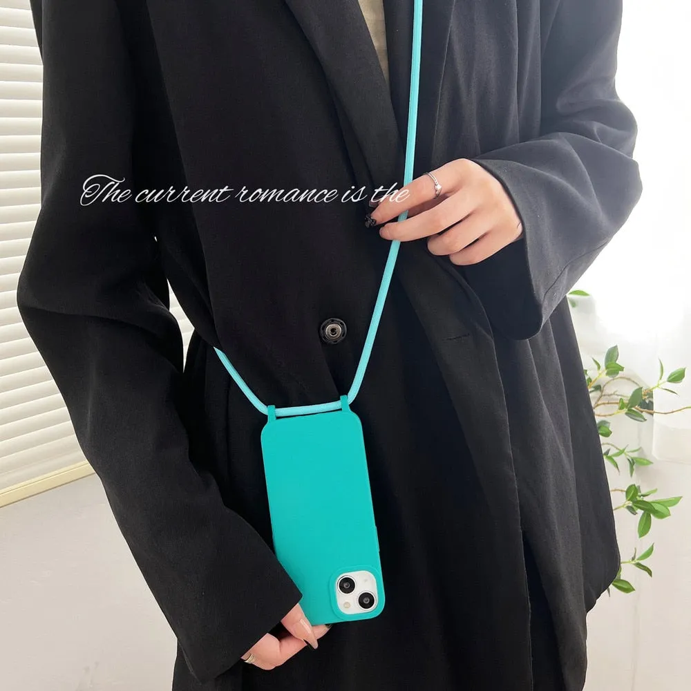 Anymob iPhone Case Dirty White Crossbody Necklace Strap Lanyard Cord Soft Silicone Cover