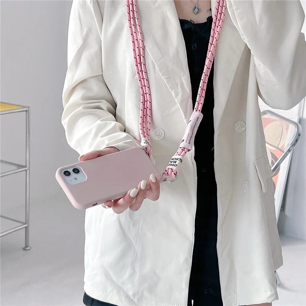 Anymob iPhone Case Gray Crossbody Necklace Lanyard Strap Rope Cord Soft Silicone Cover