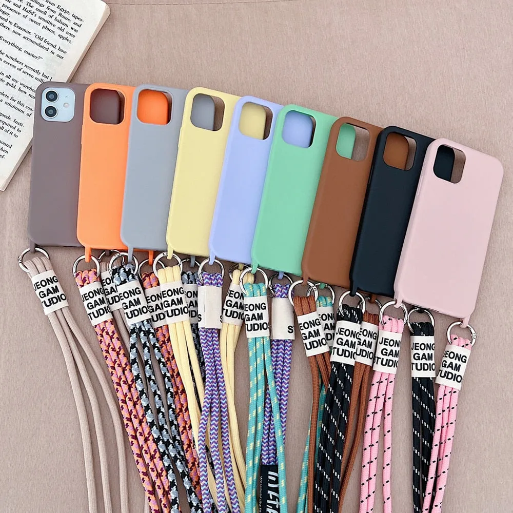 Anymob iPhone Case Gray Crossbody Necklace Lanyard Strap Rope Cord Soft Silicone Cover