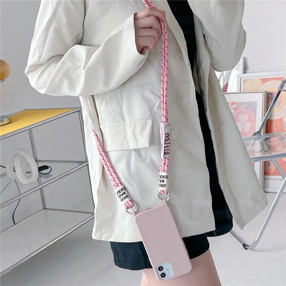 Anymob iPhone Case Gray Crossbody Necklace Lanyard Strap Rope Cord Soft Silicone Cover