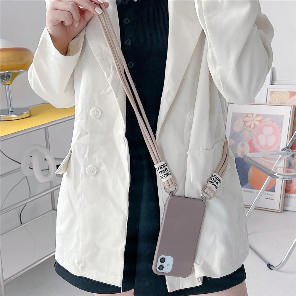 Anymob iPhone Case Gray Crossbody Necklace Lanyard Strap Rope Cord Soft Silicone Cover
