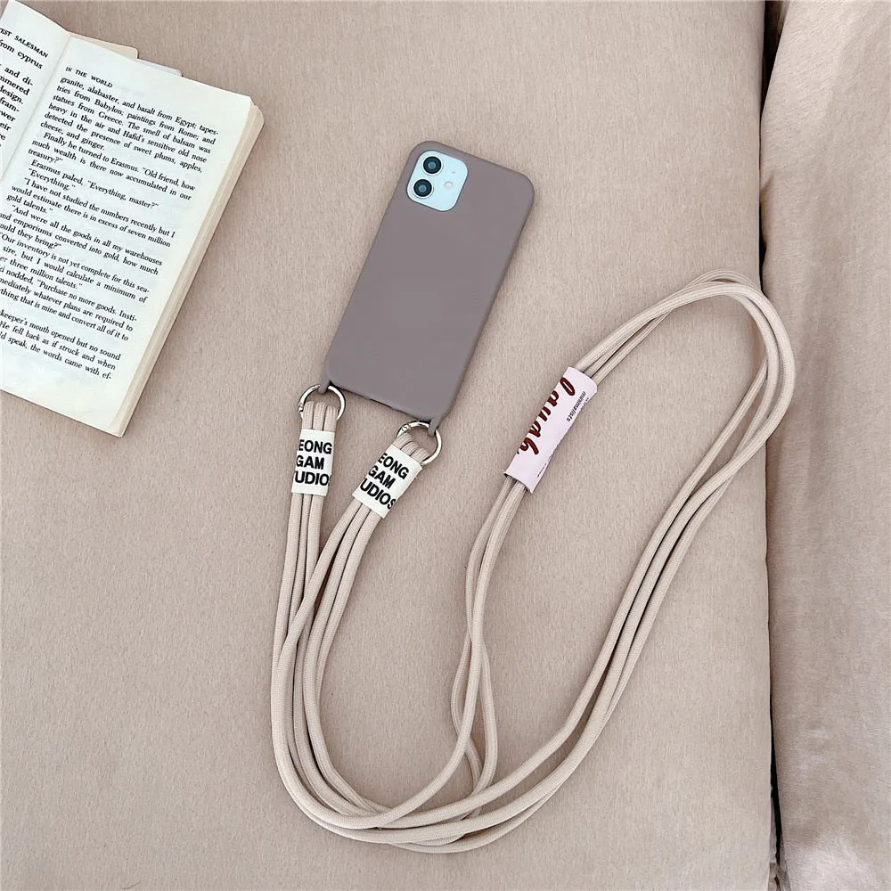 Anymob iPhone Case Gray Crossbody Necklace Lanyard Strap Rope Cord Soft Silicone Cover