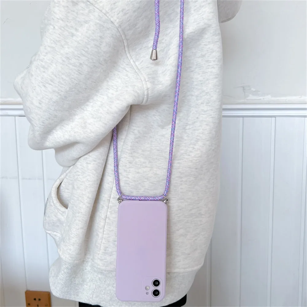Anymob iPhone Case Light Blue Crossbody Necklace Strap Lanyard Soft Silicone Cover