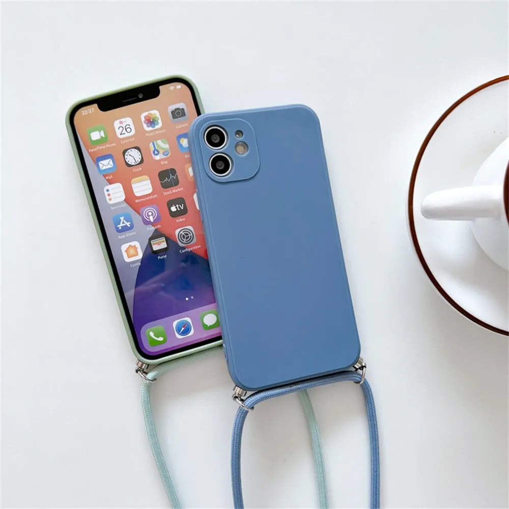 Anymob iPhone Case Light Blue Crossbody Necklace Strap Lanyard Soft Silicone Cover