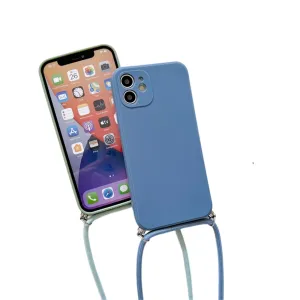 Anymob iPhone Case Light Blue Crossbody Necklace Strap Lanyard Soft Silicone Cover