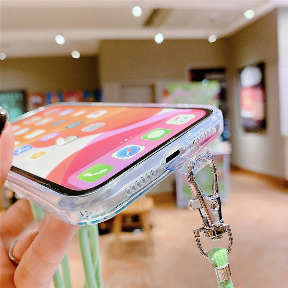 Anymob iPhone Case Marble Granite White Crossbody Lanyard Soft TPU Chain Cover